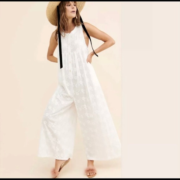 Free People Pants - Free People Flower Embroidered Wide Leg Jumpsuit